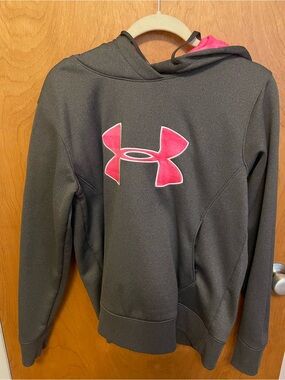 Under Armour Dark Gray Pullover Hoodie with Pink Logo